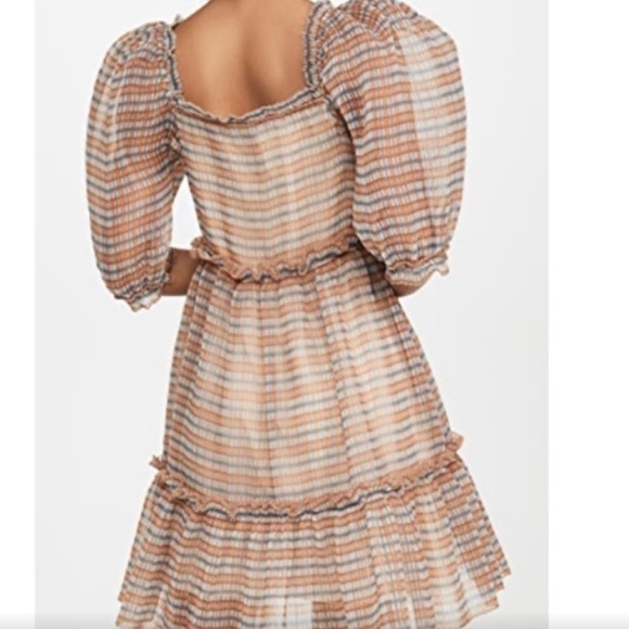 Sea NY Teddie Midi Dress Plaid puff sleeve - Picture 2 of 3